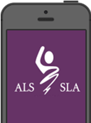 The splash page of the ALS app as shown on the top half of an iPhone